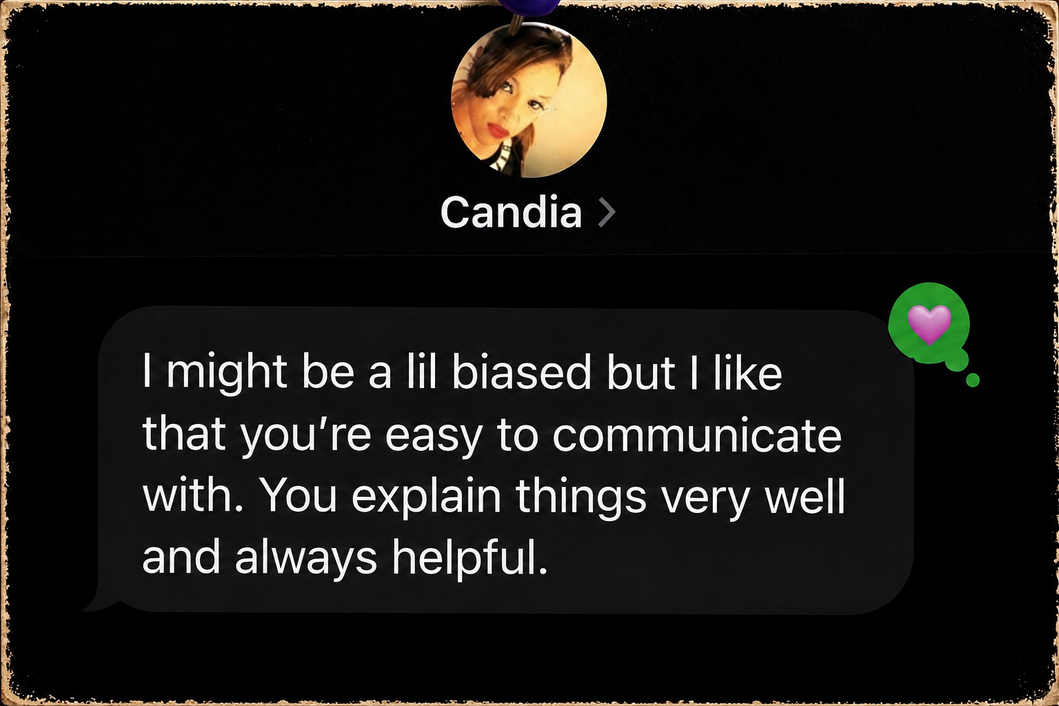 Traveler message praising Vybe for clear communication and helpful explanations