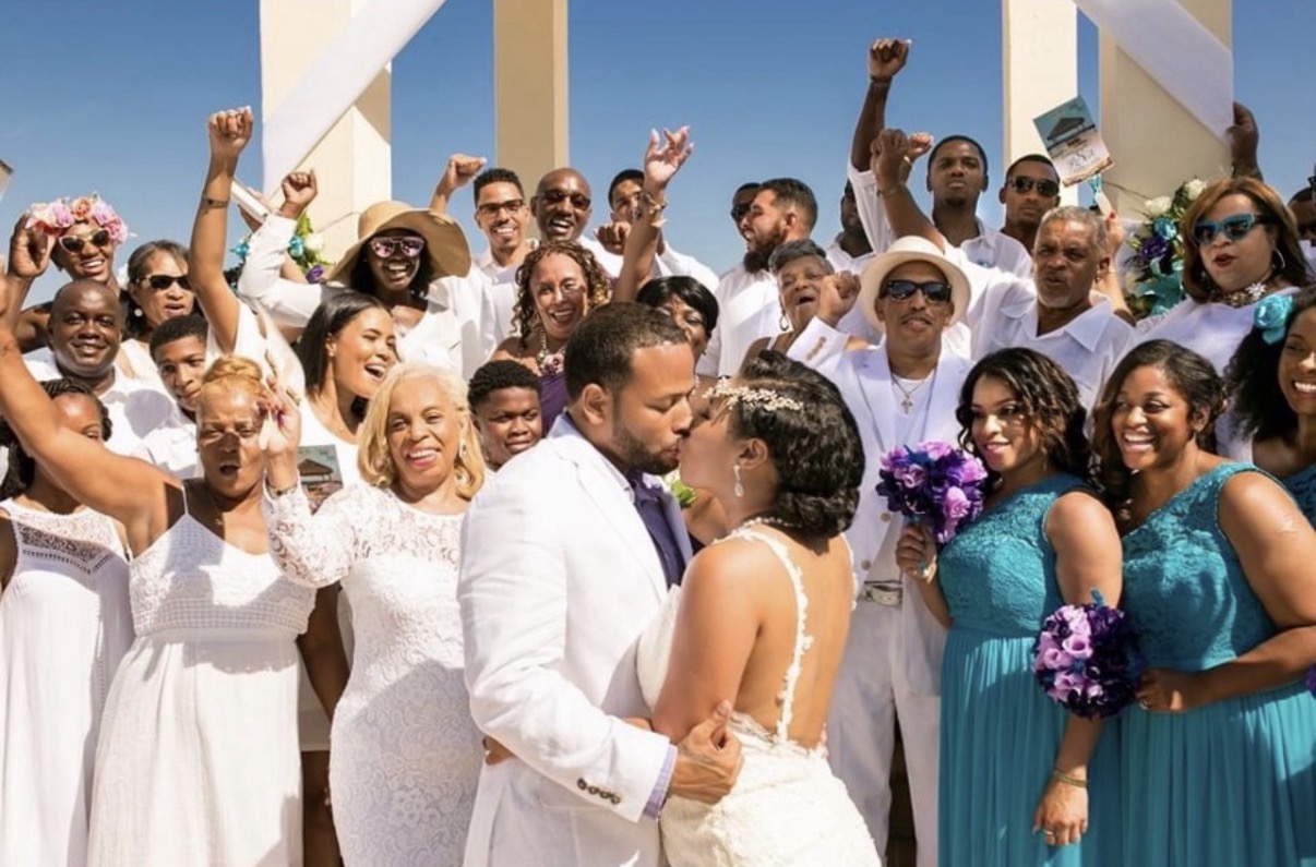 Ana and her husband celebrating their destination wedding with their guests